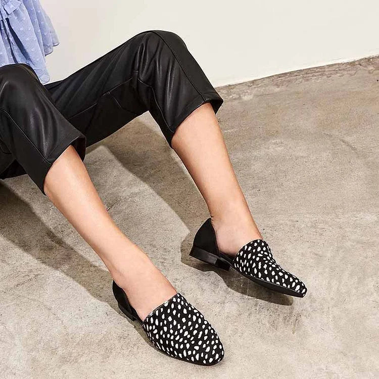 Irregular Dot Print Round Toe Casual Black Flats [Pre Order]