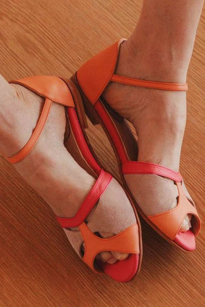 Colorblock Peep Toe Hollow Out Orange Sandals [Pre Order]