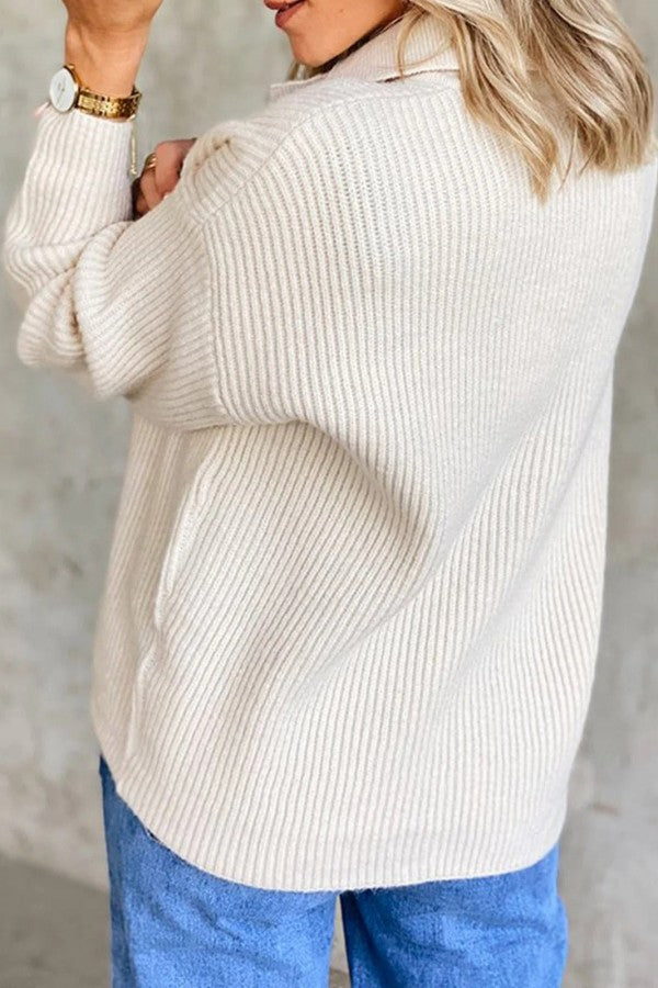 Solid Color Collared Buttons Long Sleeves Sweater