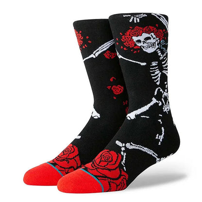 Halloween Rose Skeleton Dancing Print Mid Calf Socks