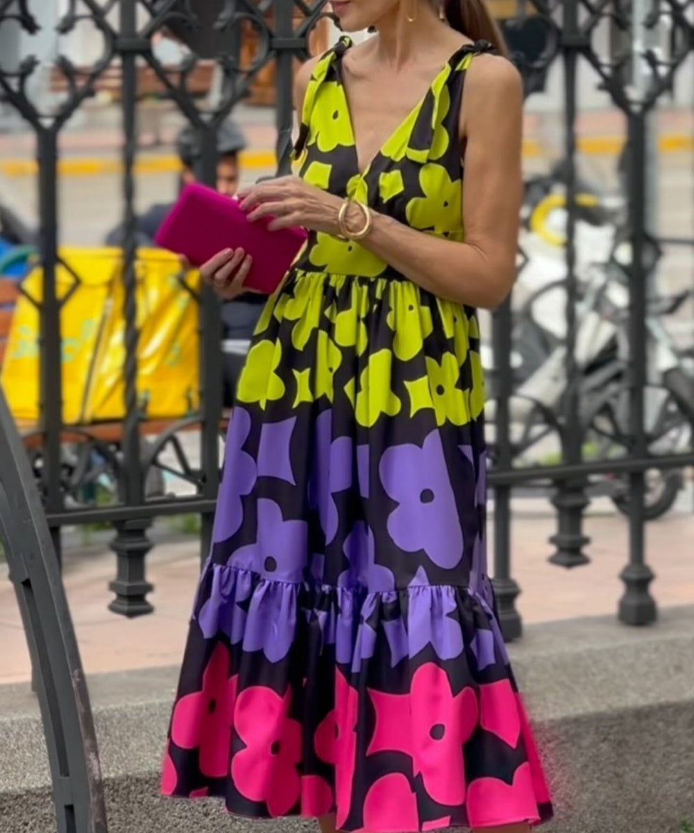 Colorful Flower Print Midi Dress