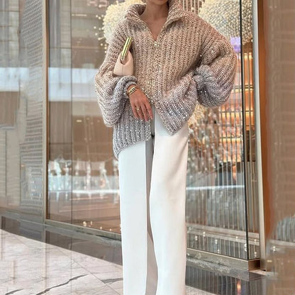 Casual Sequined V-neck Sweater