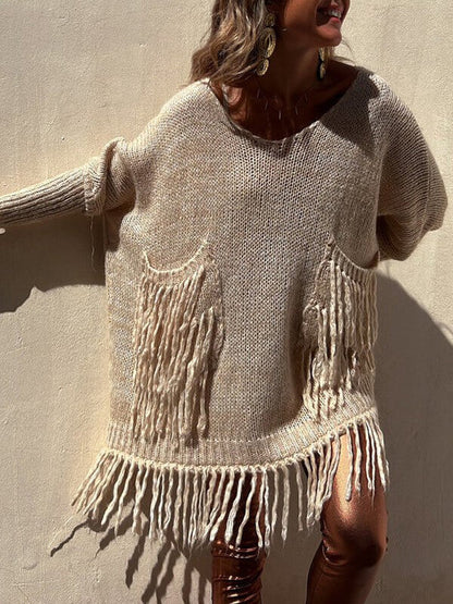 Tassel V-neck Loose Long Sweater