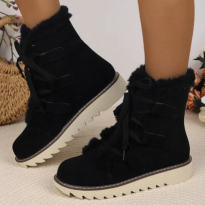 Round Toe Faux Fur Lined Lace Up Casual Snow Boots