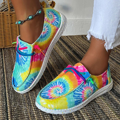 Multicolor Tie Dye Print Canvas Round Toe Lace Up Sneakers