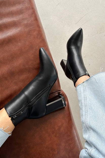 Elegant Pointed Toe Chunky Heel Faux Leather Boots [Pre Order]