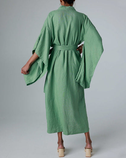 Vestido elegante de algodón y lino con manga kimono 
