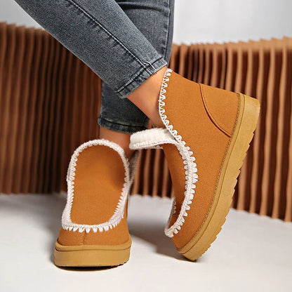 Crochet Patchwork Round Toe Casual Pull On Snow Boots