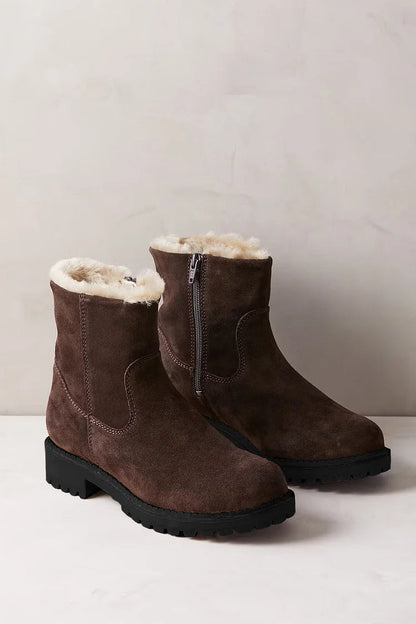 Round Toe Faux Fur Lined Dark Brown Snow Boots [Pre Order]