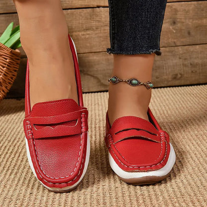 Stitch Detail Patchwork Round Toe Casual Loafers