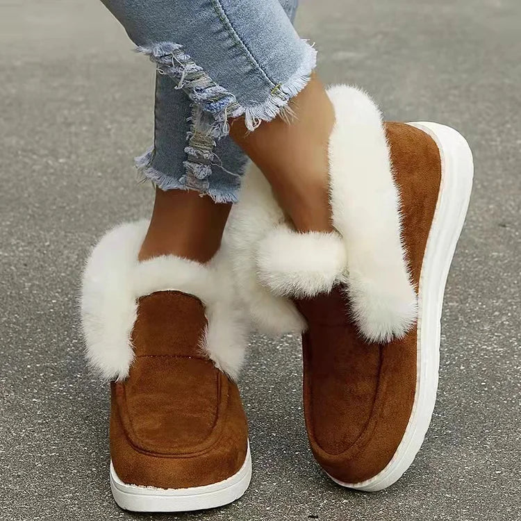 Colorblock Fluffy Trim Round Toe Casual Snow Boots