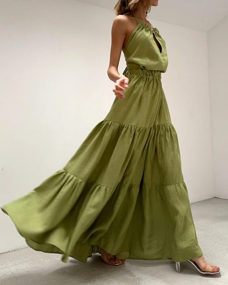 Elegant Solid Backless Lace-Up Dress