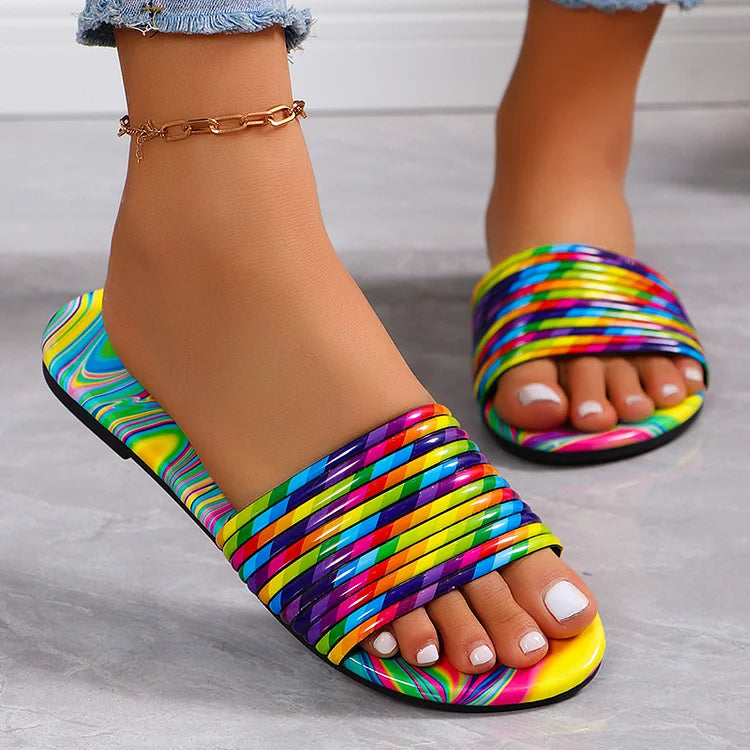 Colorful Water Ripple Print Striped Pattern Round Toe Slippers