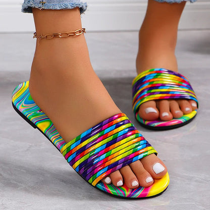 Colorful Water Ripple Print Striped Pattern Round Toe Slippers