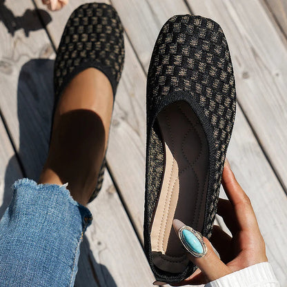 Square Toe Plaid Pattern Casual Slip On Flats