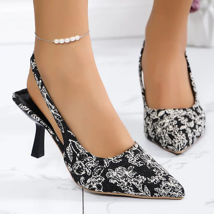 Floral Print Slingback Strap Pointed Toe Stiletto Heels