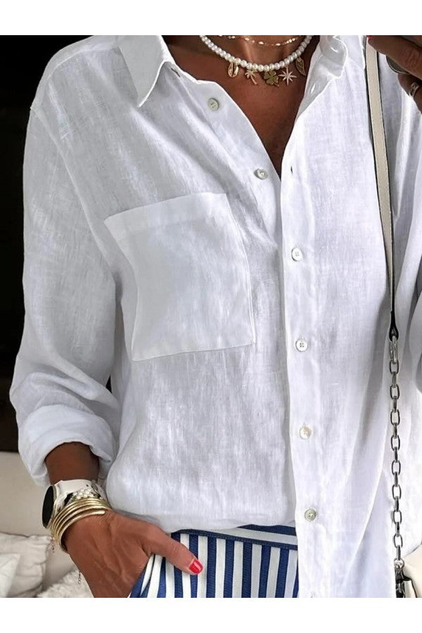 White Casual Long Sleeve Cotton Shirt