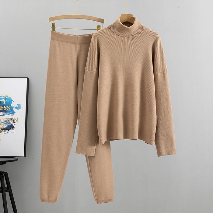 Turtleneck knitted sweater wide-leg pants two-piece set