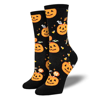 Halloween Maple Leaf Pumpkin Witch Owl Skeleton Print Mid Calf Socks