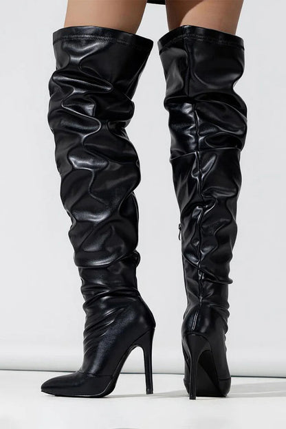 Side Zipper Pointed Toe Stiletto Heel Slouch Over The Knee Boots