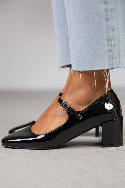 Classic Patent Leather Block Chunky Heels