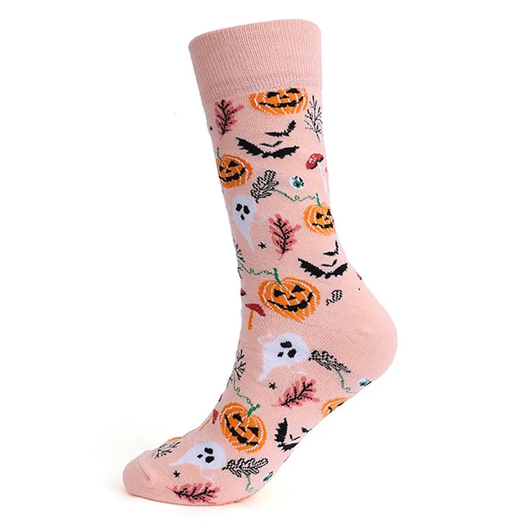 Halloween Ghost Pumpkin Skull Spider Cartoon Print Mid Calf Socks