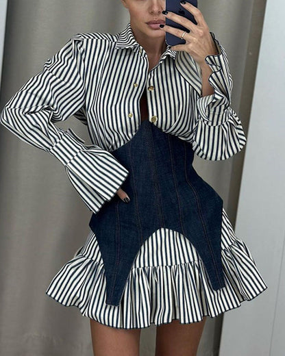Stunning belted striped two-piece set