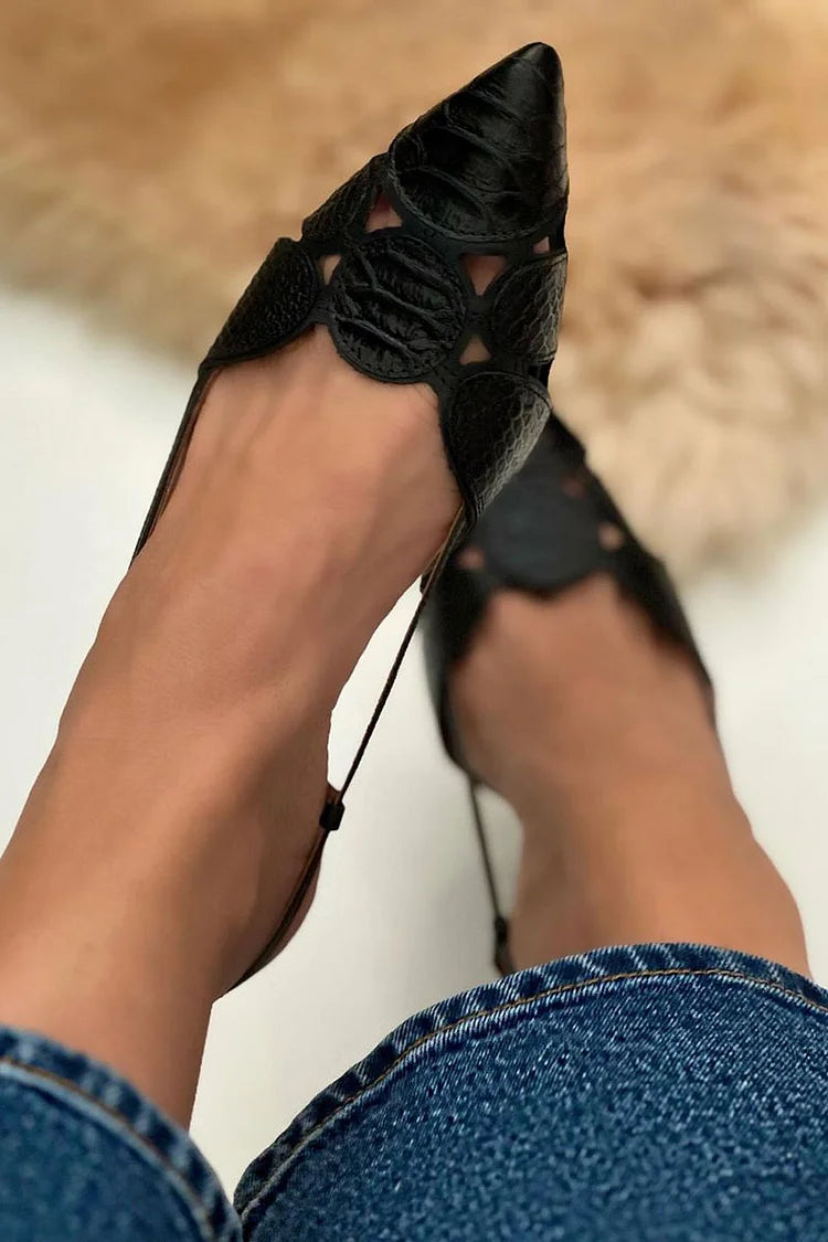 Cut Out Pointed Toe Textured Slingback Black Stiletto Heels [Pre Order]