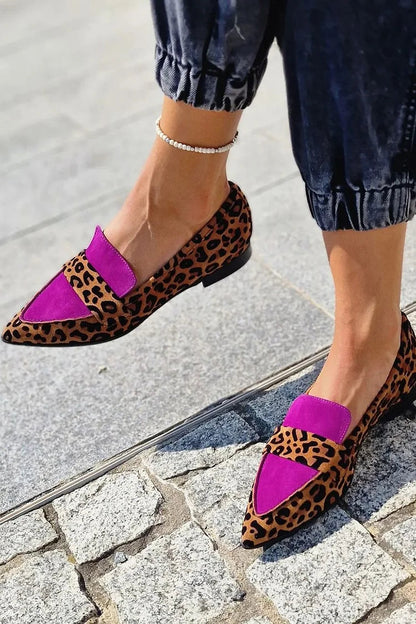 Colorblock Leopard Print Pointed Toe Brown Flats [Pre Order]