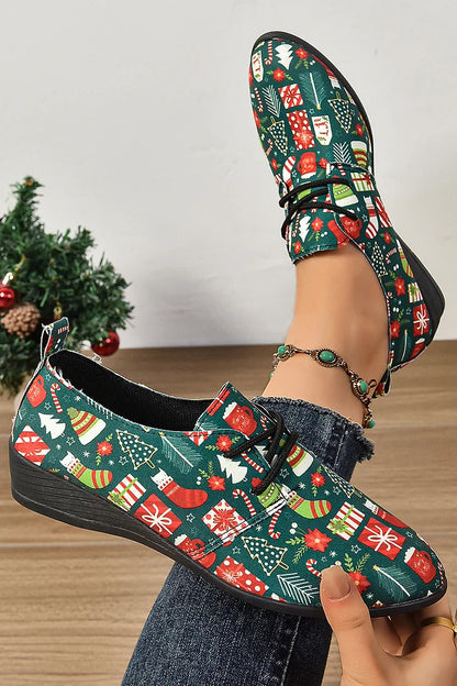 Christmas Trees Gifts Print Round Toe Lace Up Casual Shoes