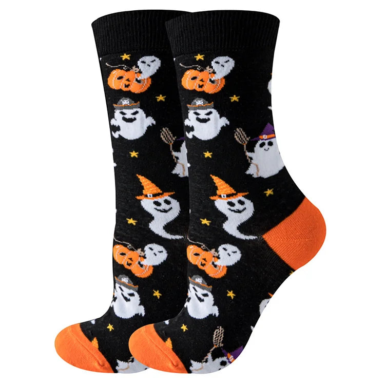 Halloween Horror Pumpkin Skeleton Ghost Print Crew Socks