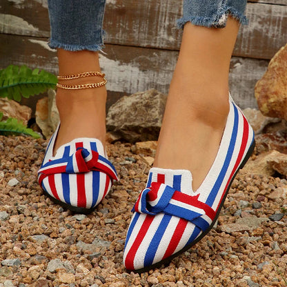 Knotted Colorblock Striped Pointed Toe Slip On Flats