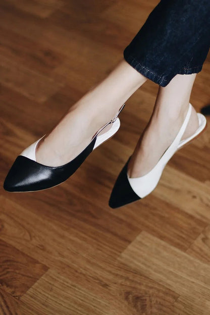 Contrast Color Pointed Toe Slingback Black Flats [Pre Order]