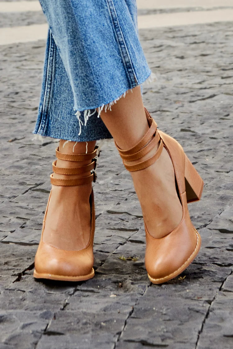 Casual Ankle Straps Buckles Plain Chunky Heels