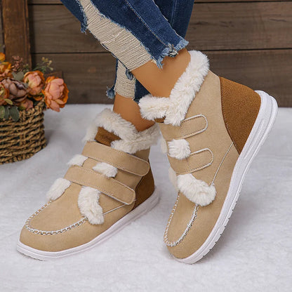 Fluffy Trim Stitch Detail Colorblock Round Toe Snow Boots