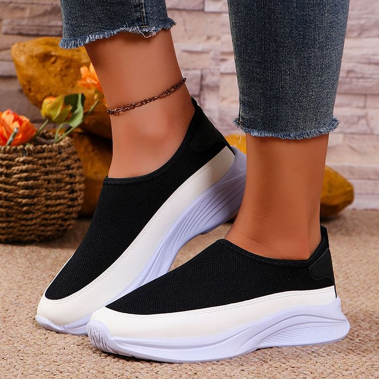 Casual Color Block Platform Round Toe Slip On Sneakers