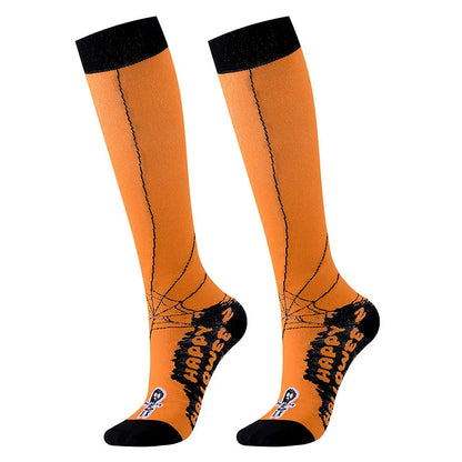 Halloween Pattern Skull Ghost Haunted House Star Print Over The Calf Socks