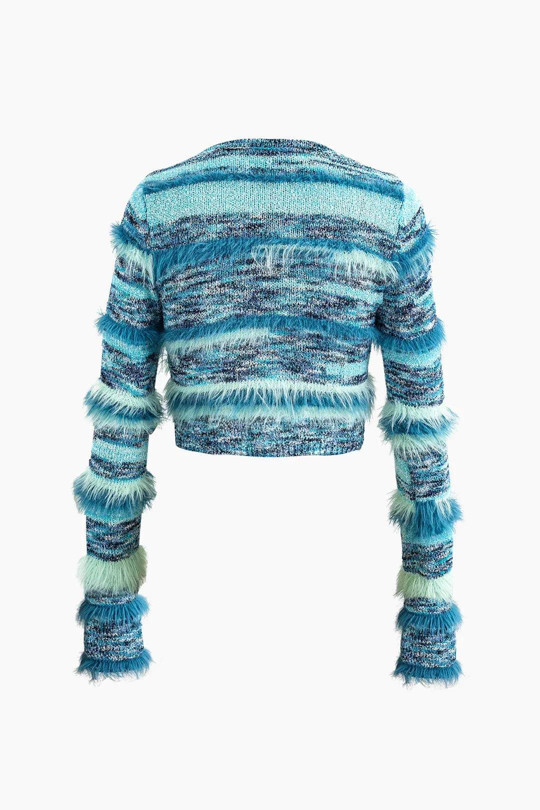 Cardigan in maglia a maniche lunghe con dettagli a righe e piume 