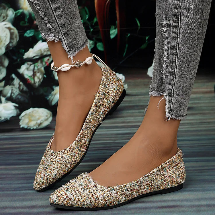 Fashion Shimmering Pointy Toe Low-Top Slip On Flats