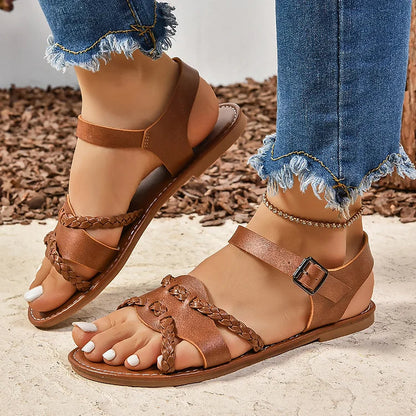 Woven Belt Patchwork Seam Ankle Strap Buckle Casual Sandals