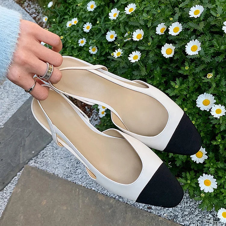 Color Block Square Toe Slingback Strap Casual Flats