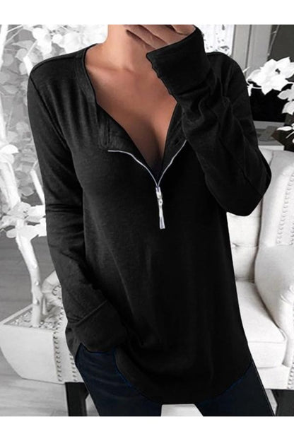 Women's Casual Plain Long Sleeve Zipper Shirt