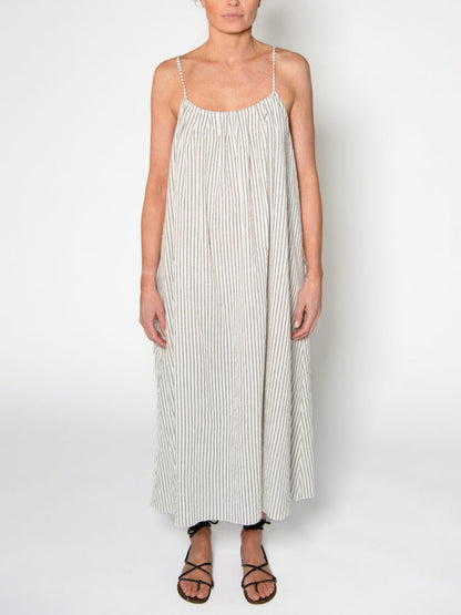 Low Back With Gray Stripes White Long Dress