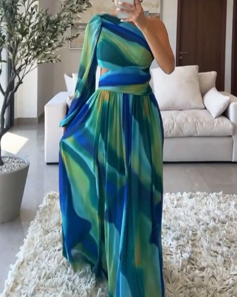 Elegant Shoulder Single-sleeve Chiffon Dress
