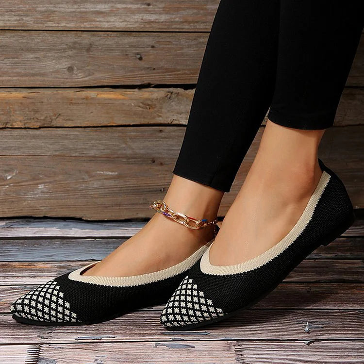 Knitted Colorblock Slip On Pointed Toe Casual Flats