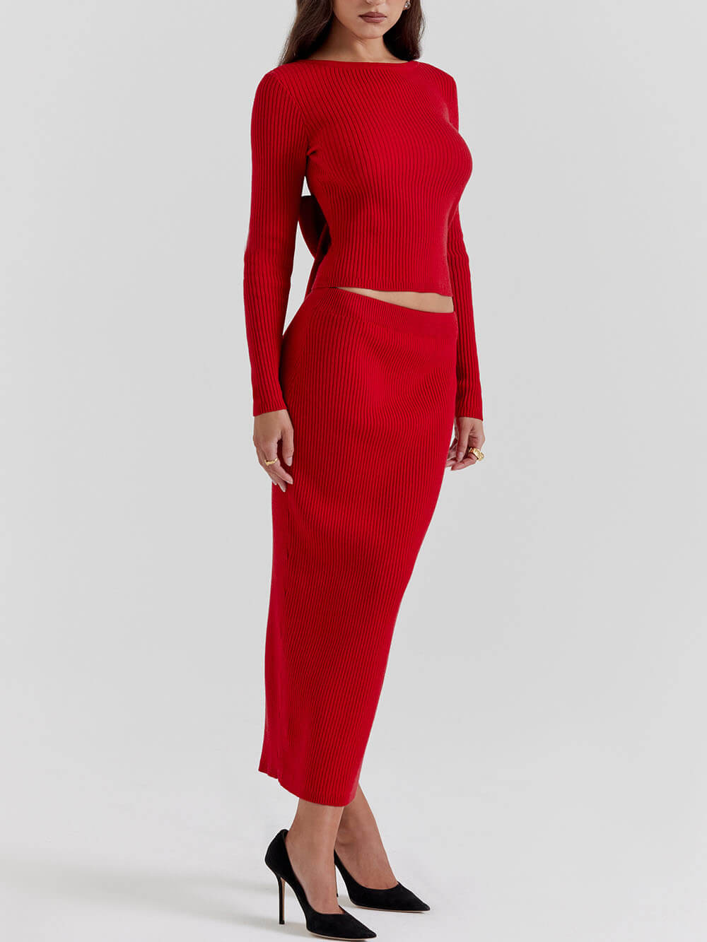 Falda larga de mezcla de punto roja