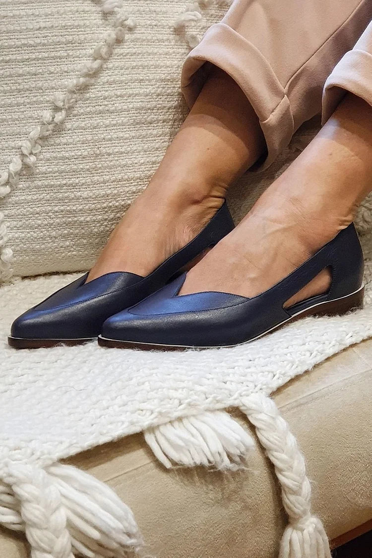 Cut Out Pointed Toe Slip On Casual Navy Flats [Pre Order]