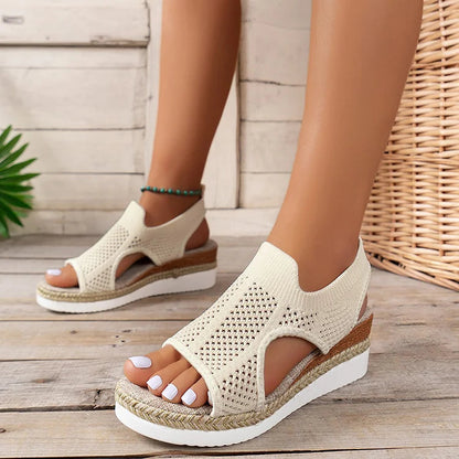 Hollow Out Peep Toe Wedge Platform Casual Sandals