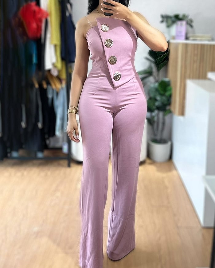 Fashionable Strapless Top & Pants Two-Piece Set