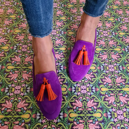 Tassels Trim Matte Faux Suede Retro Loafers